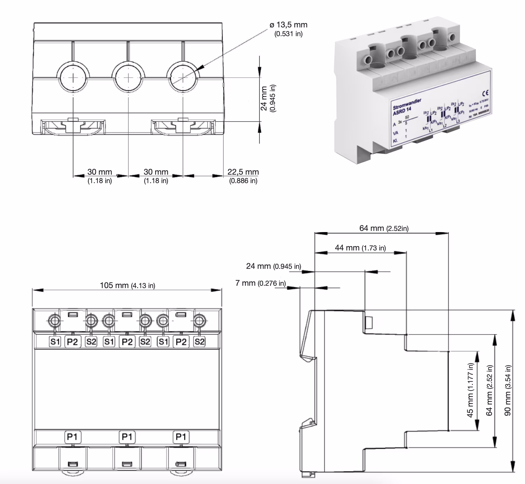 Dreiphasen-Stromwandler-Abmessungen