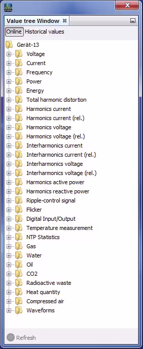 Wertebaumfenster Onlinewerte GB