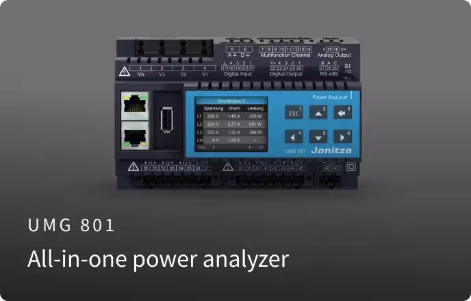 Janitza UMG 801 all-in-one power analyzer with comprehensive measurement and communication features