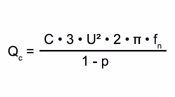 Berechnungsformel für die Blindleistung Qc mit Kapazität, Spannung und Frequenz